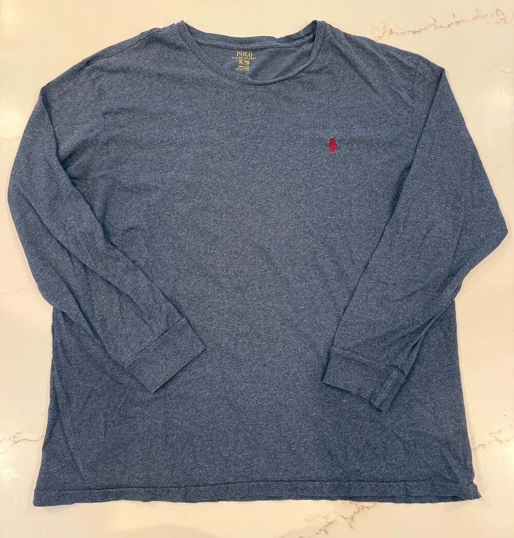 Polo Ralph Lauren Men's Crew Neck Long Sleeve T-Shirt in Heather Blue